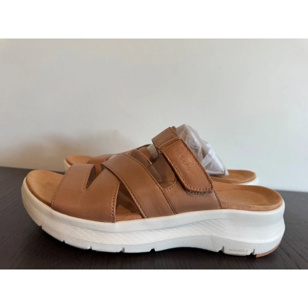 Rockport Qwyn Leather Platform Slide Sandals Womens 8.5 M Natural activSOLE
